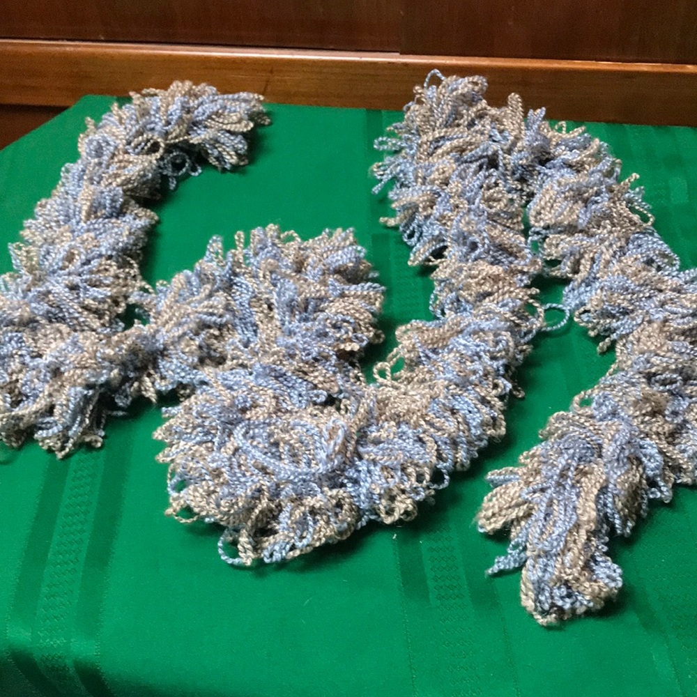 Yarn like stringy scarf blue and grey